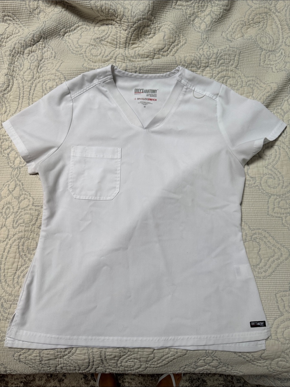 Grey's Anatomy White V-Neck Short Sleeve Scrub Top
